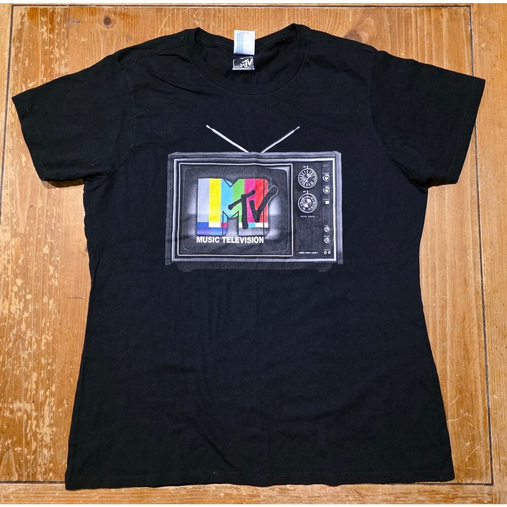 Womens XL MTV Black T-Shirt Short Sleeve Port Authority Cotton - Picture 1 of 7